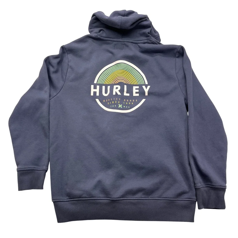 Hurley Mens Full Zip Hoodie Slate Blue Rainbow Graphic Sweatshirt Large‎ - Picture 2 of 7